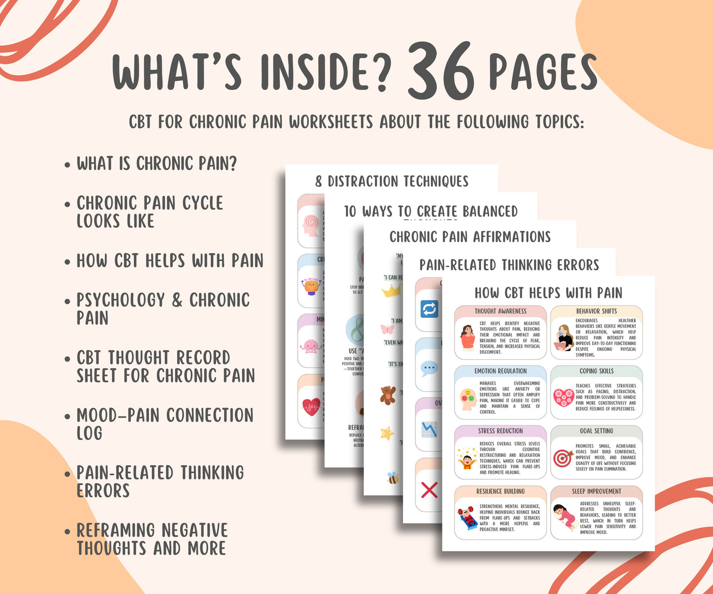 CBT for Chronic Pain Worksheets (36 Pages)
