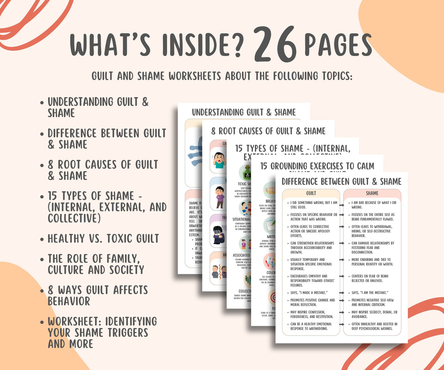 Guilt and Shame Worksheets (26 Pages)