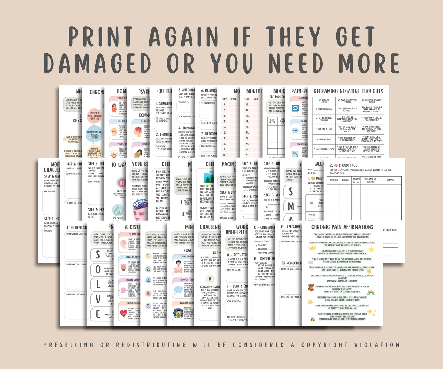 CBT for Chronic Pain Worksheets (36 Pages)