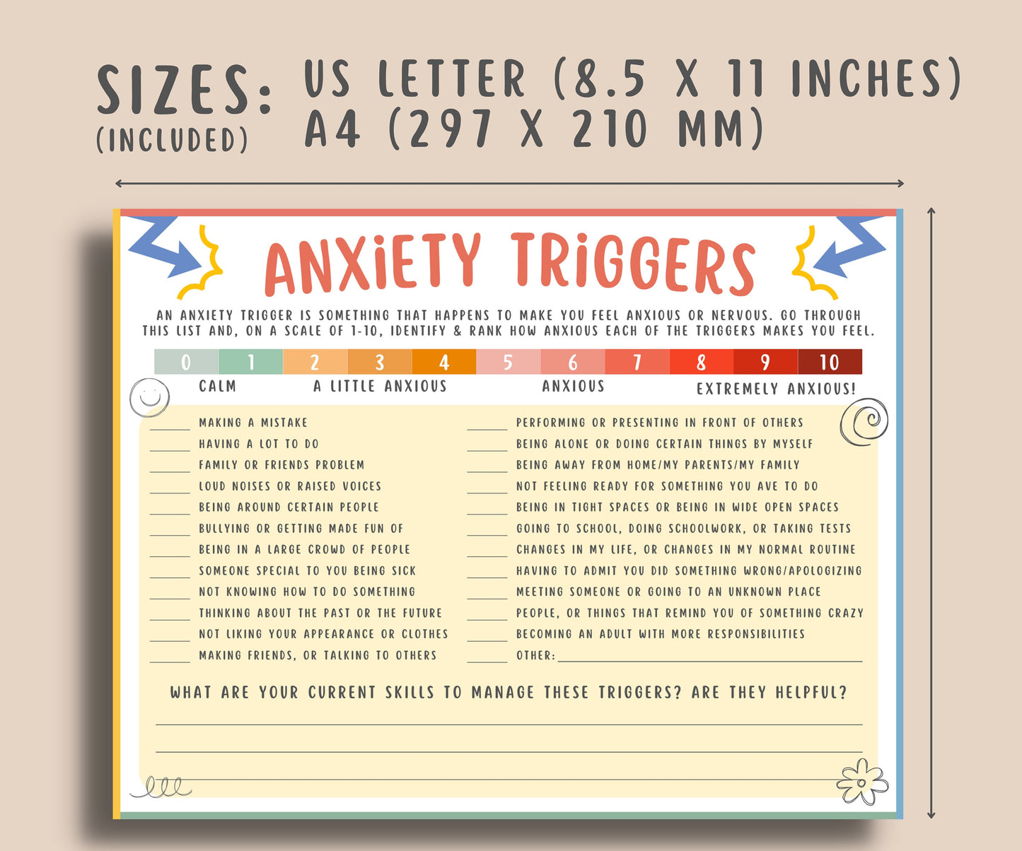 Anxiety Triggers Worksheet Kids & Teens