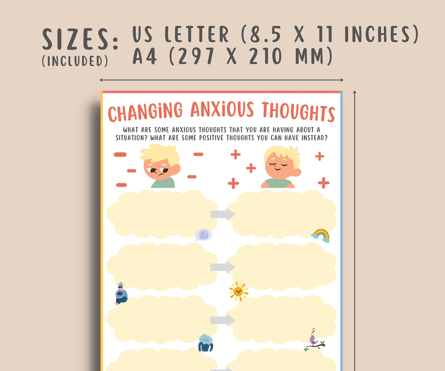 Changing Anxious Thoughts Worksheet for Kids & Teens