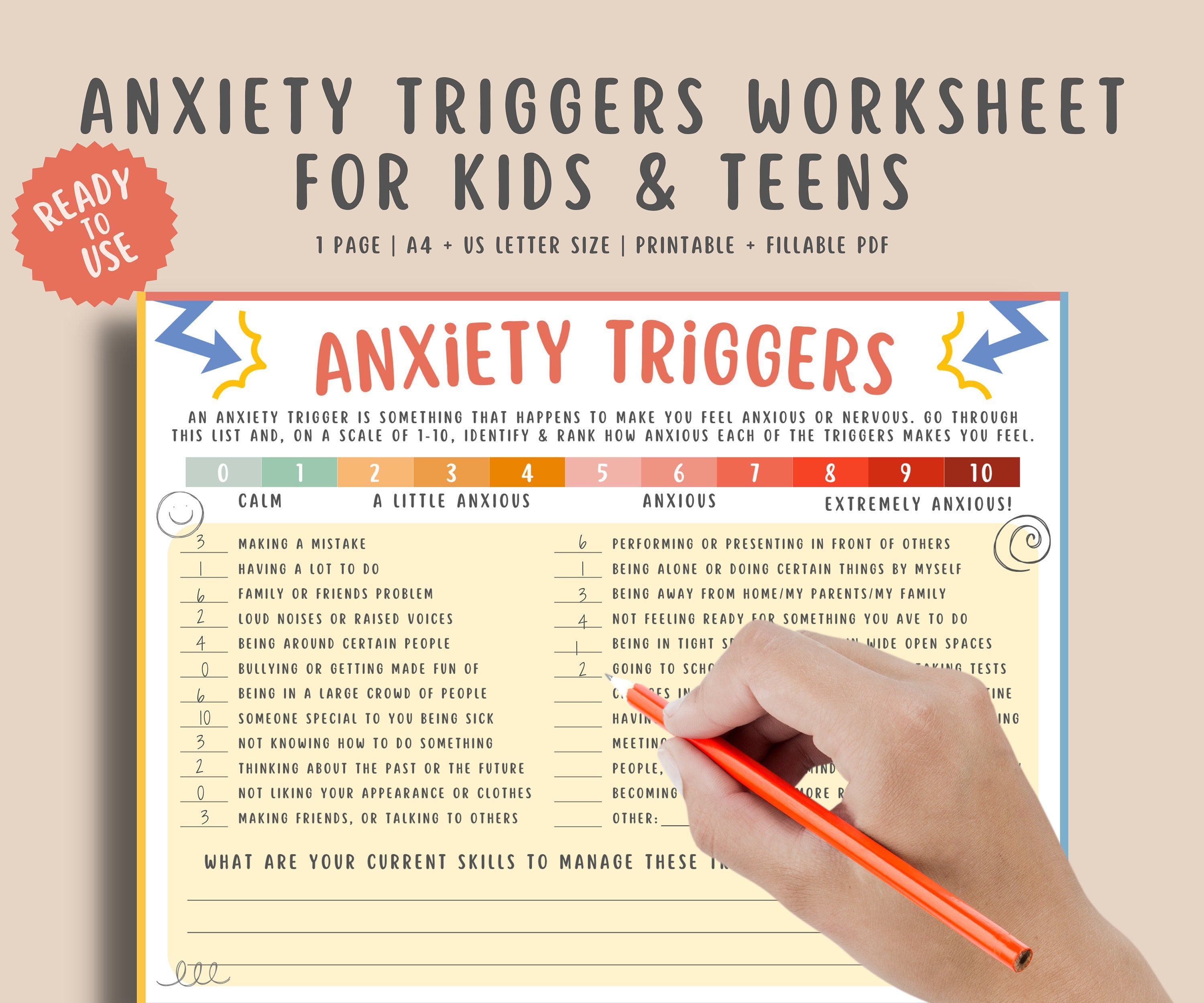 Anxiety Triggers Worksheet Kids & Teens MindSpacePrintables