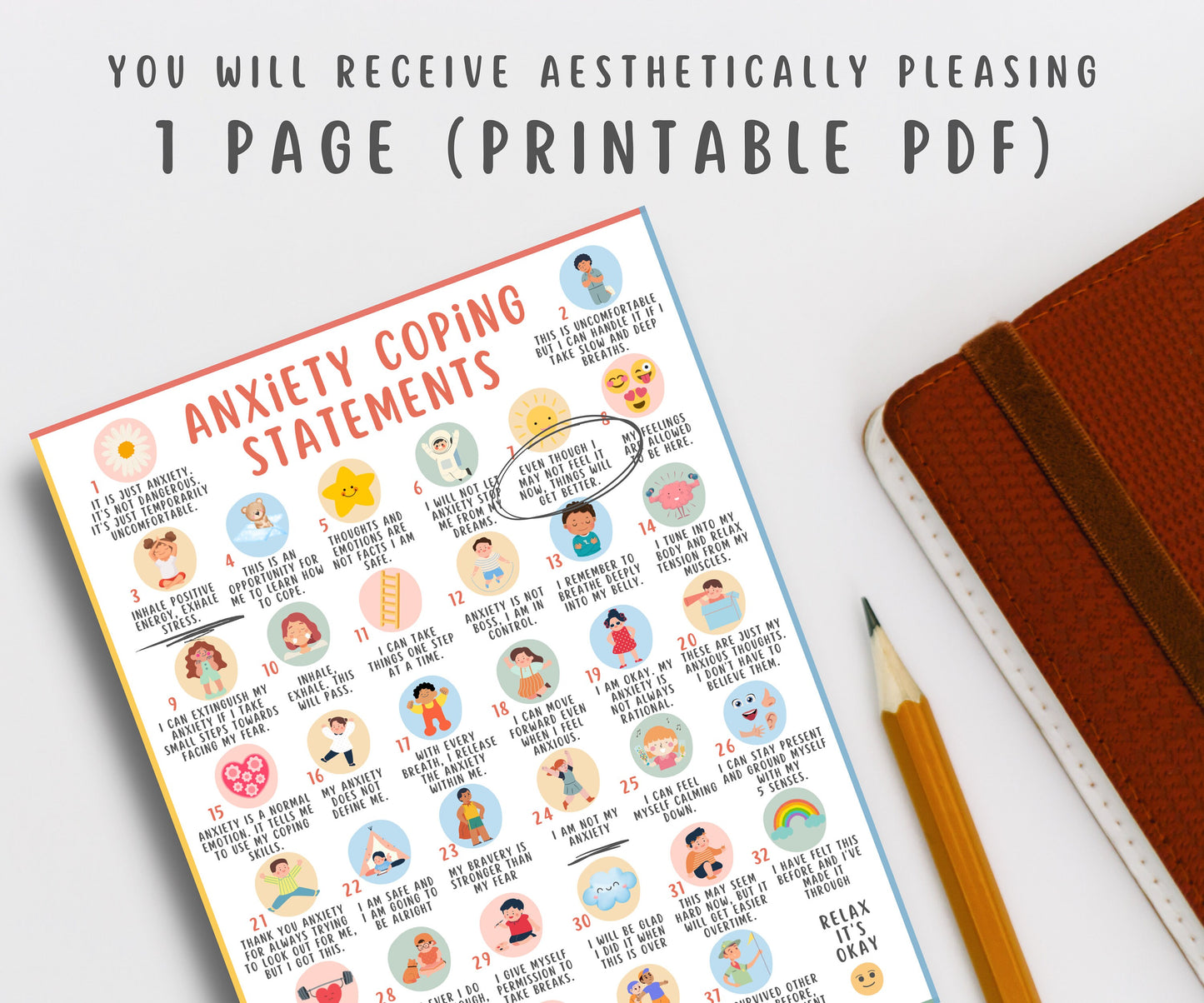 35 Anxiety Coping Statements Poster for Kids & Teens