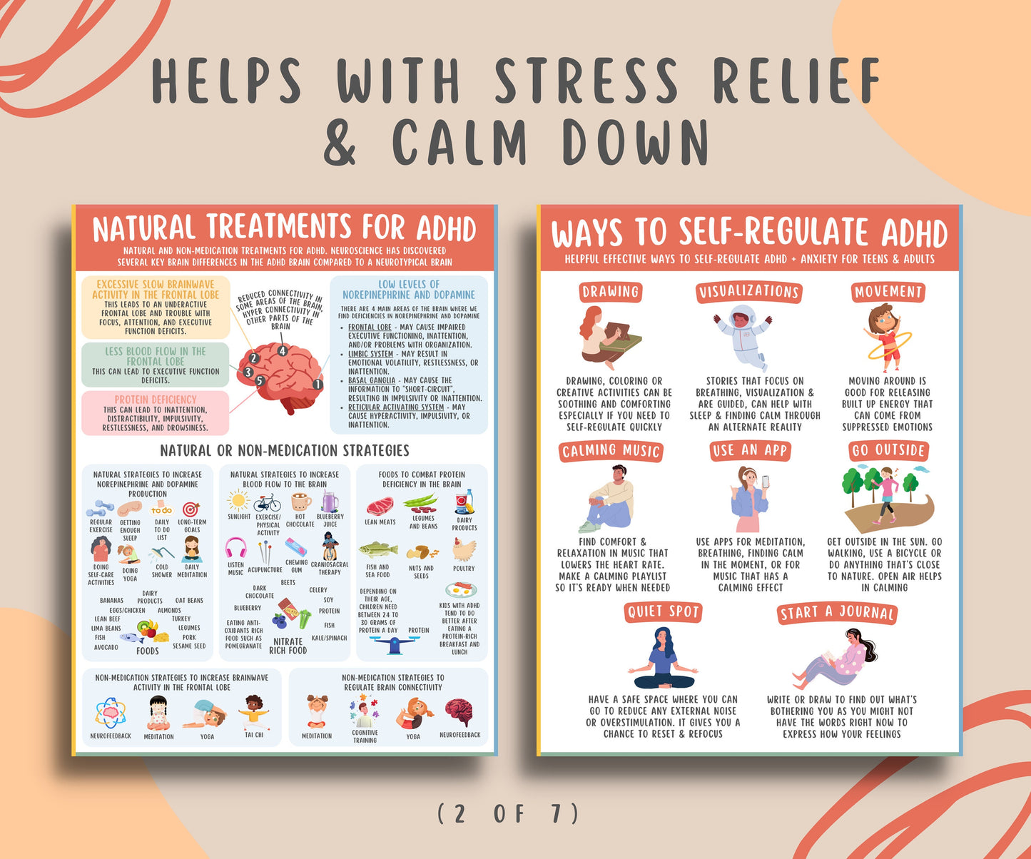 ADHD Coping Skills Bundle for Kids Teens (7 Pages)