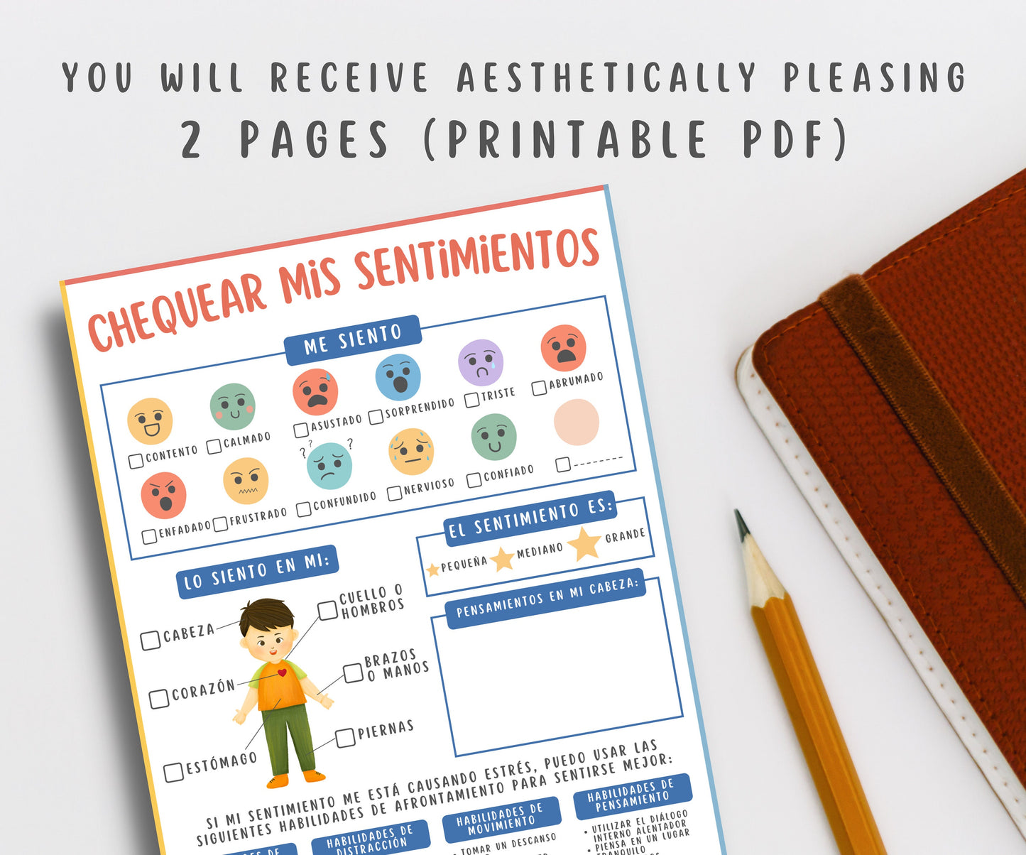 Feelings Check-In Spanish Worksheet for Kids & Teens
