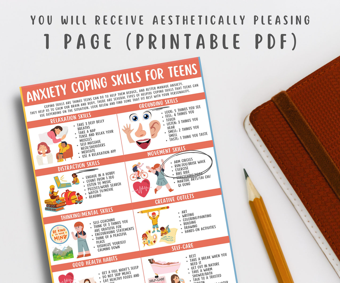Anxiety Coping Skills Print for Teens