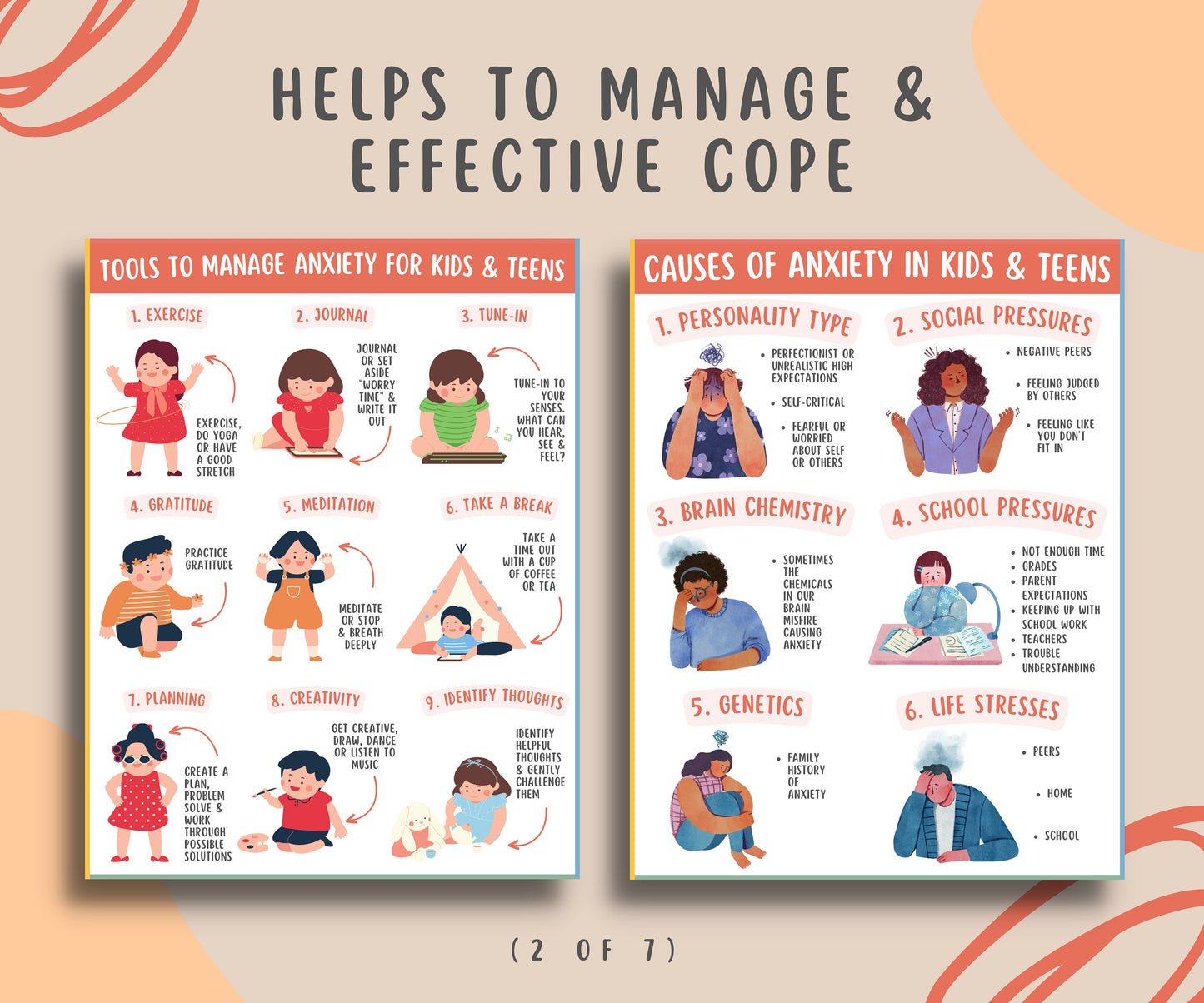 Anxiety Coping Skills Bundle For Kids Teens (7 Pages)