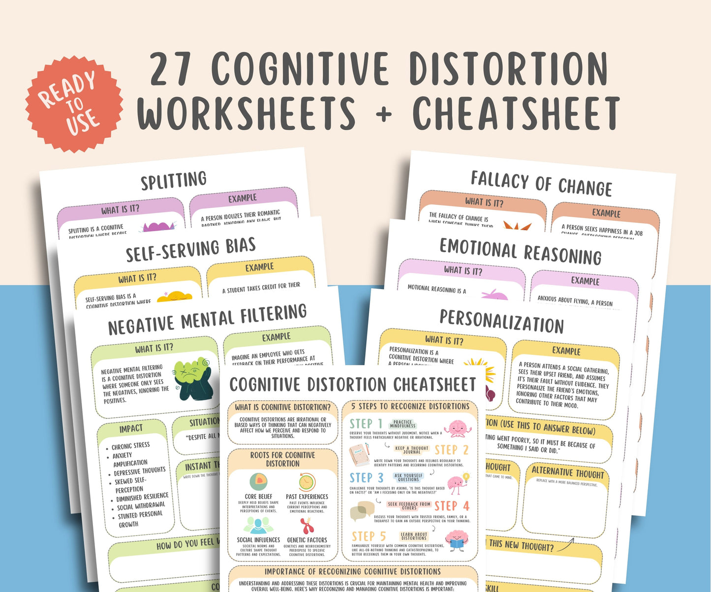 27 Cognitive Distortion Worksheets + Cheatsheet