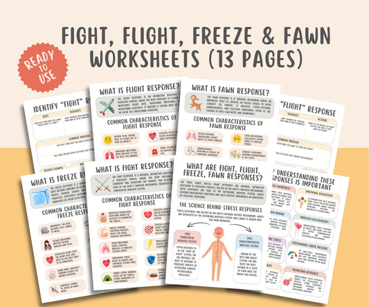 Fight, Flight, Freeze, Fawn Trauma Responses Worksheets