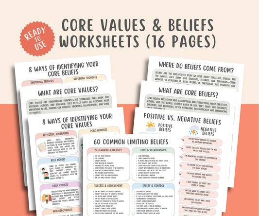 Core Values and Beliefs Worksheets (16 Pages)