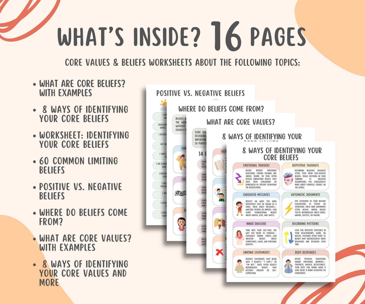 Core Values and Beliefs Worksheets (16 Pages)