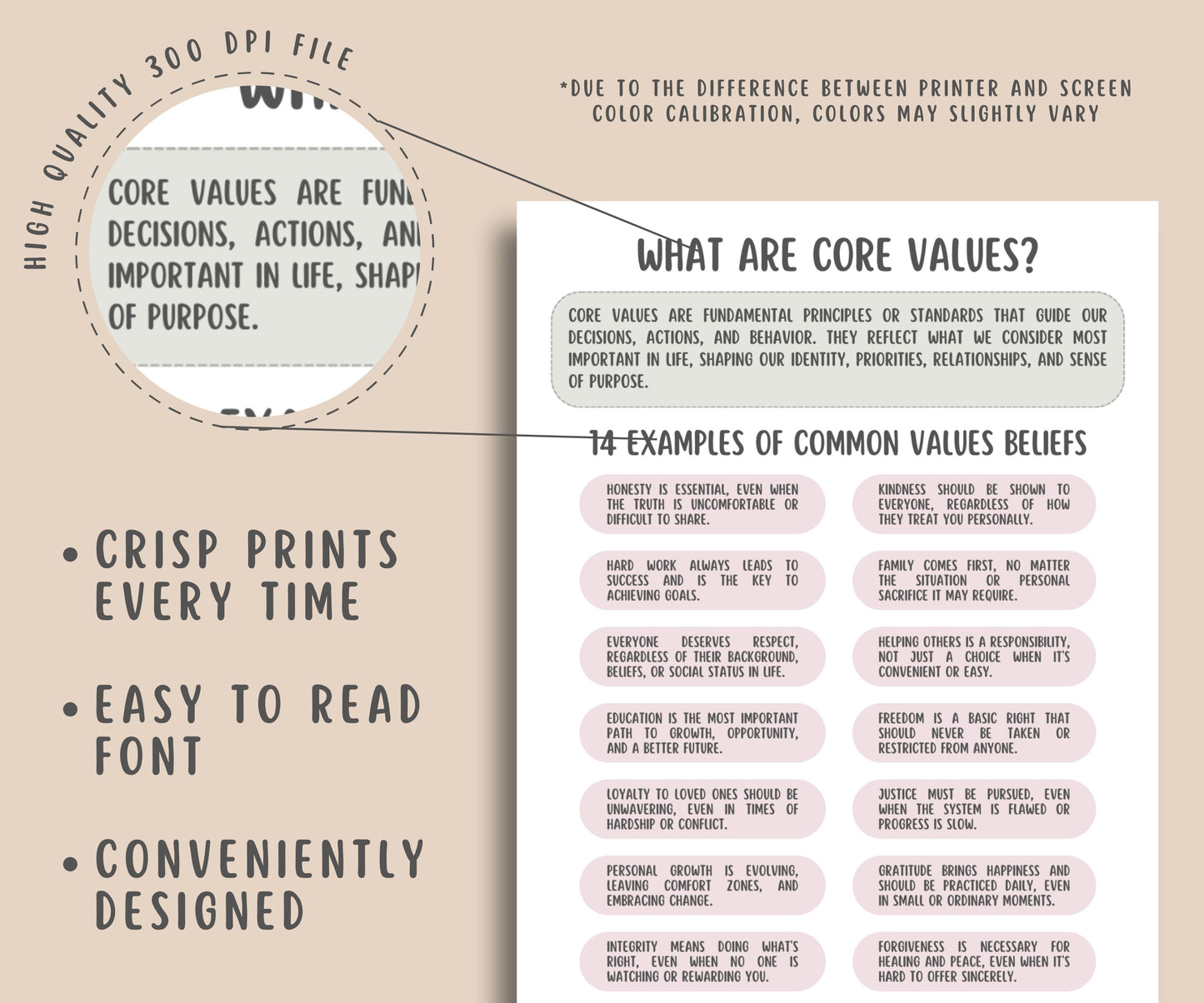 Core Values and Beliefs Worksheets (16 Pages)