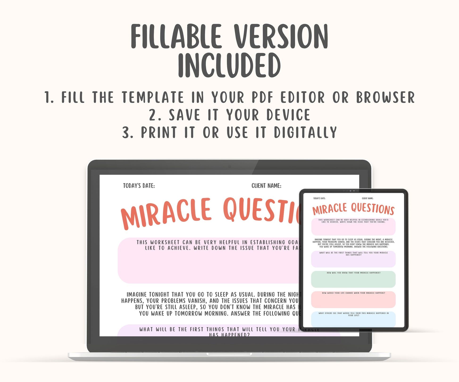 Miracle Questions Worksheet – MindSpacePrintables