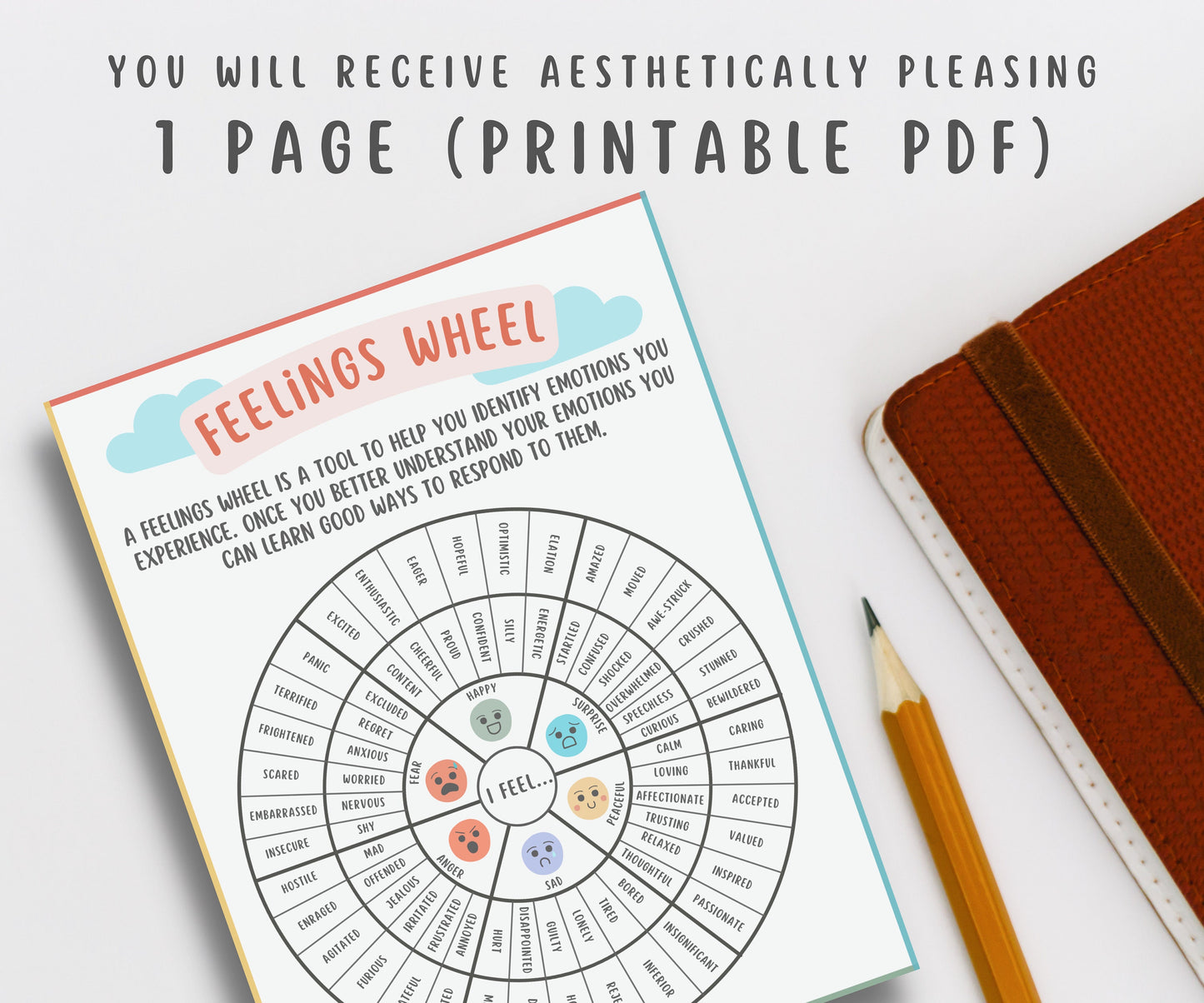 Coloring Feelings wheel printable for kids & teens