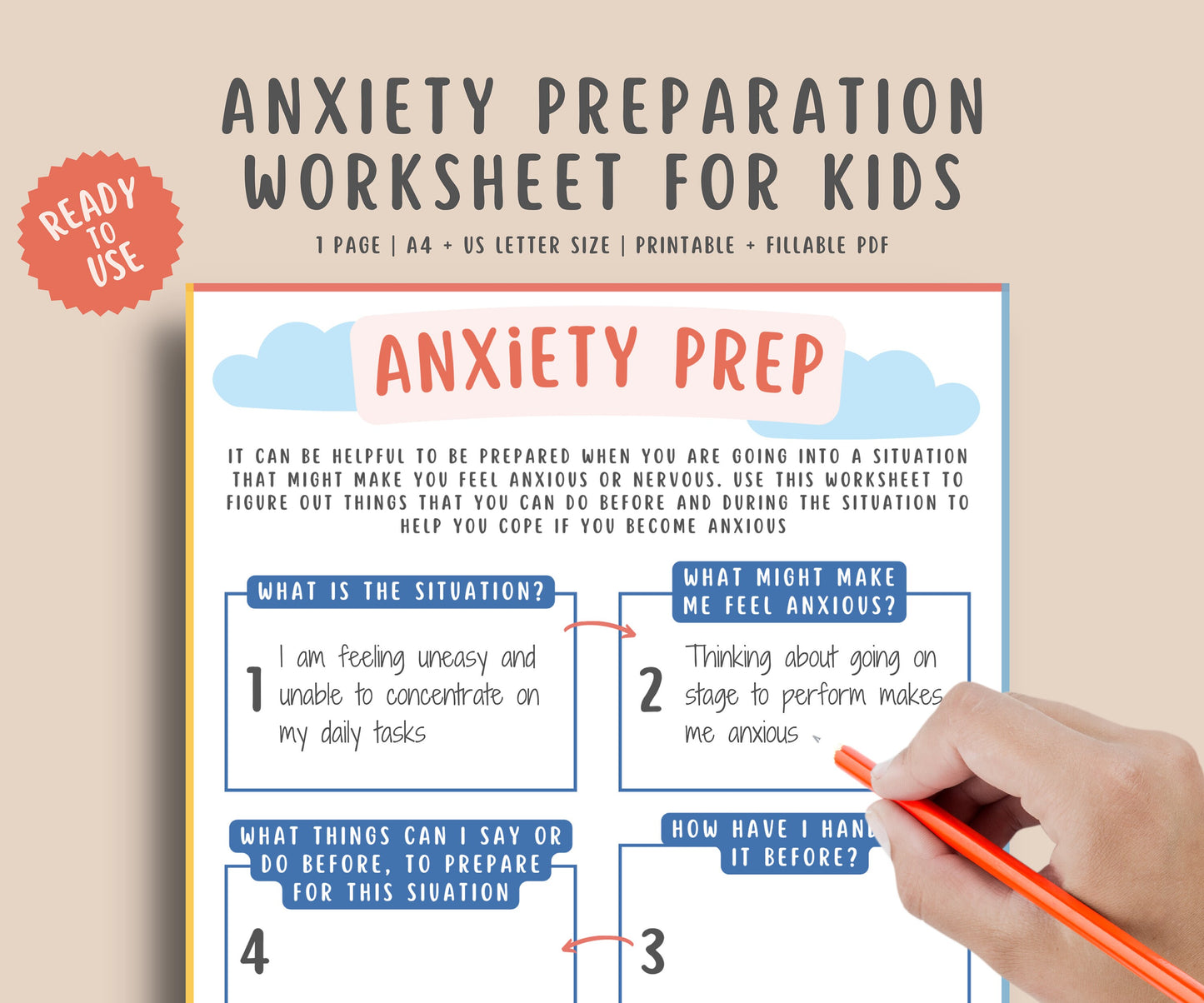 Anxiety Preparation Worksheet For Kids & Teens