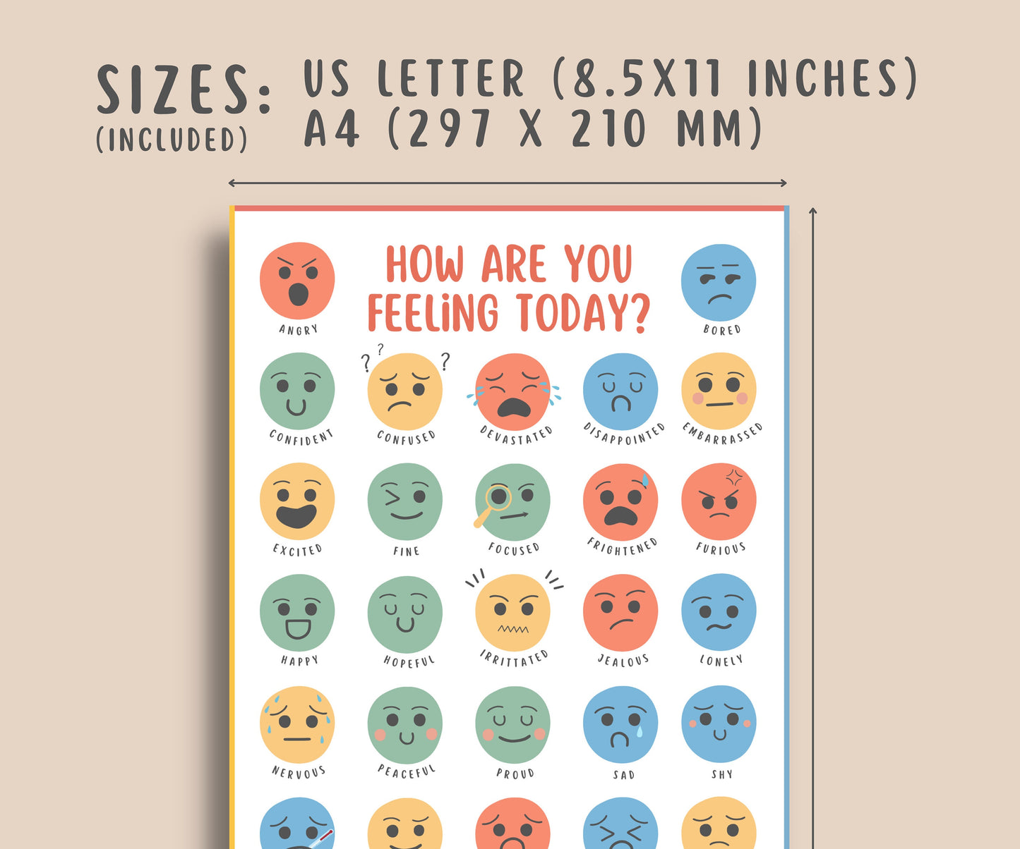 27 Feelings chart for kids & teens