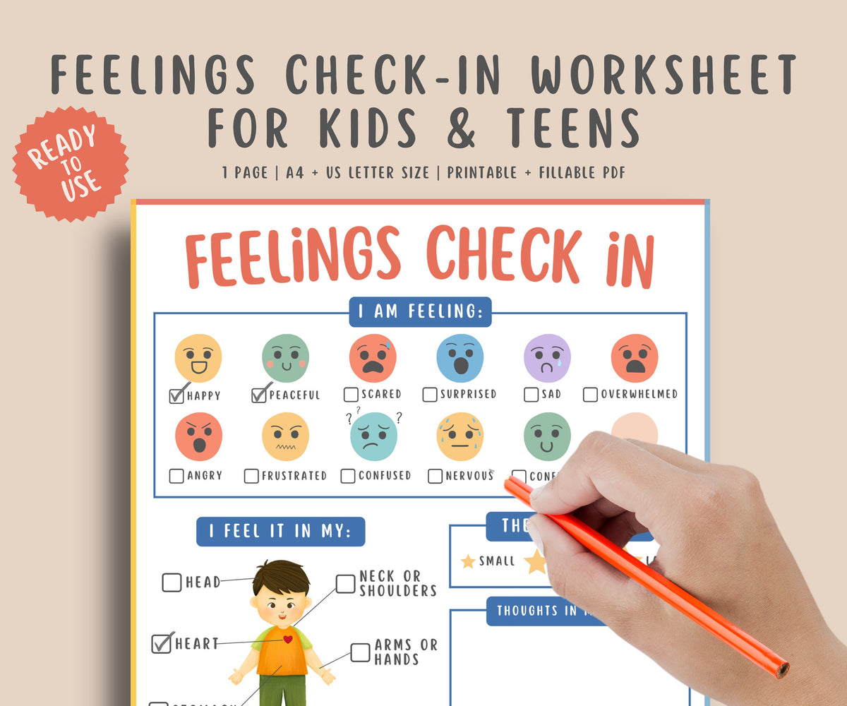 Emotoinal Check In Feelings check-in worksheet – MindSpacePrintables