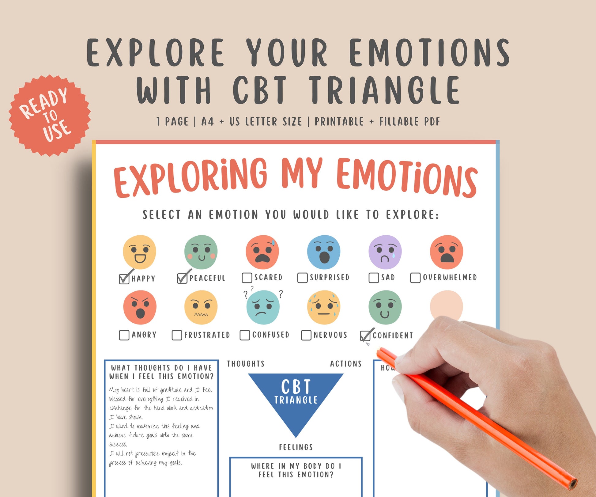 Feelings/Emotions Check-in CBT worksheet for Teens Kids