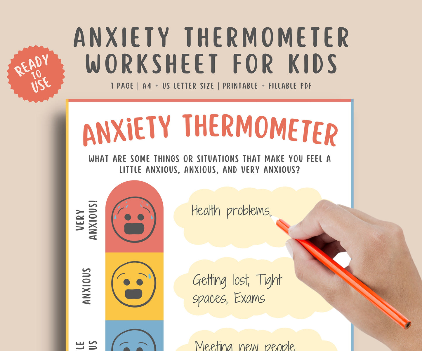 Anxiety Thermometer Worksheet for Kids & Teens