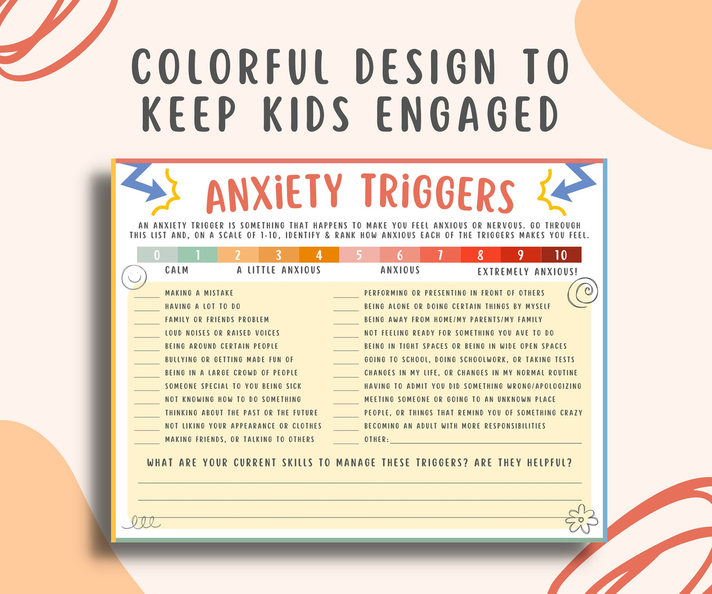 Anxiety Triggers Worksheet Kids & Teens