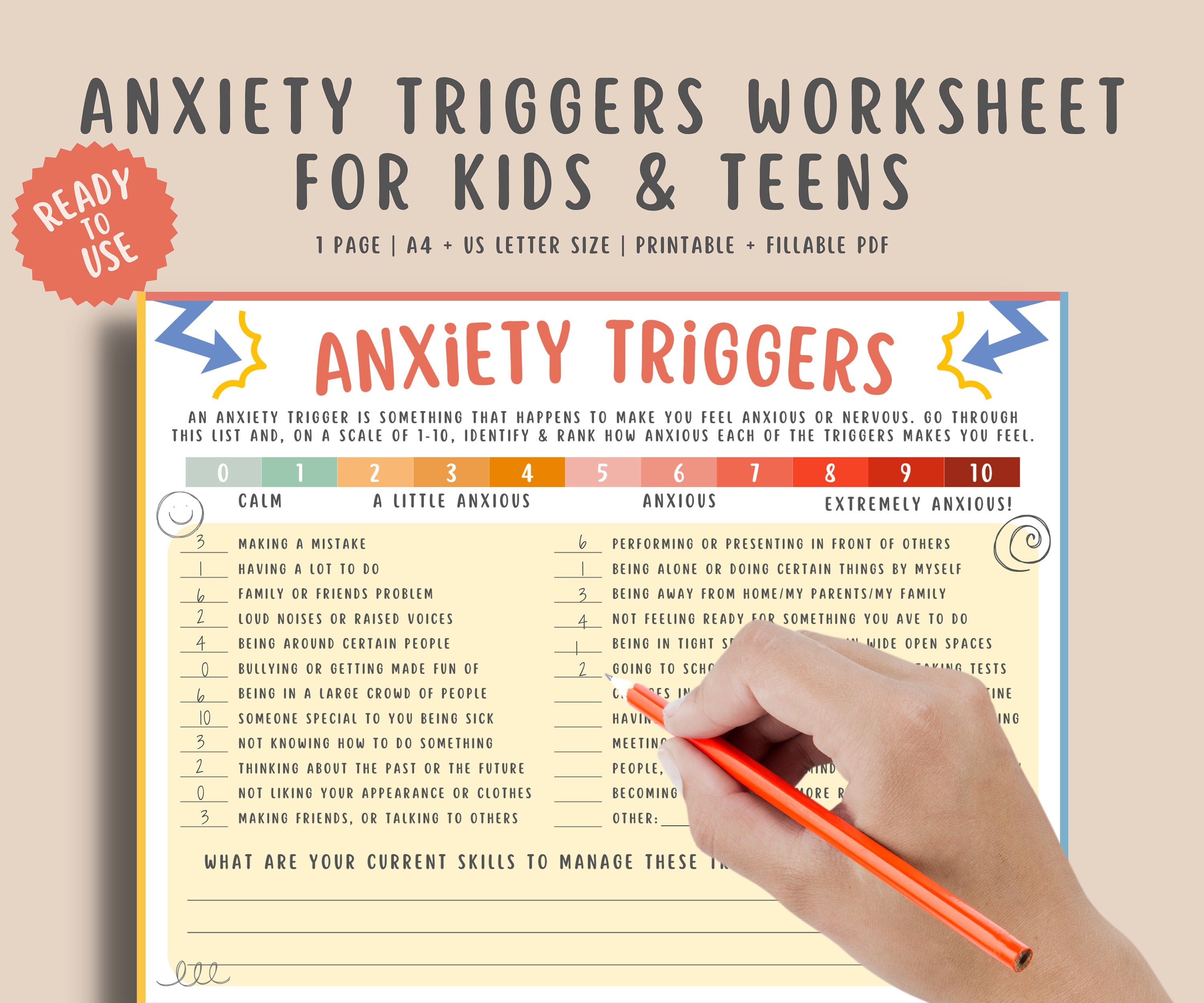 Anxiety Triggers Worksheet Kids & Teens – MindSpacePrintables