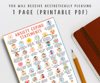 35 Anxiety Coping Statements Poster for Kids & Teens