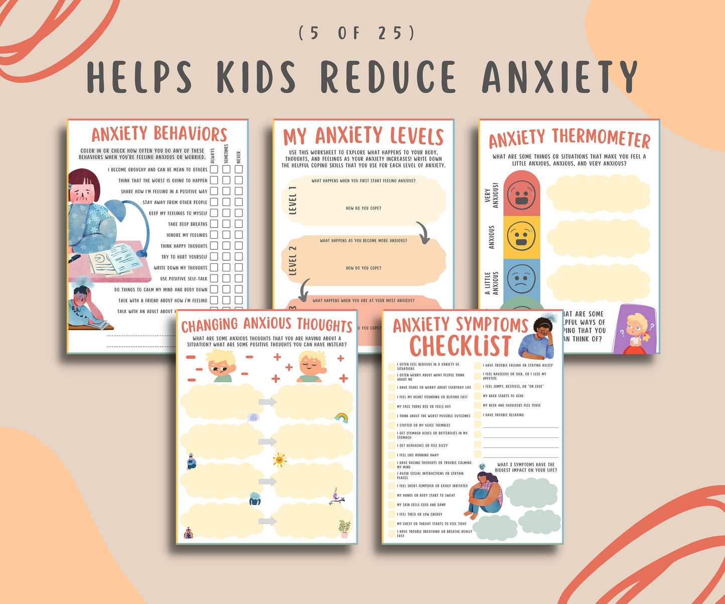 25 Anxiety Coping Worksheets Bundle For Kids & Teens