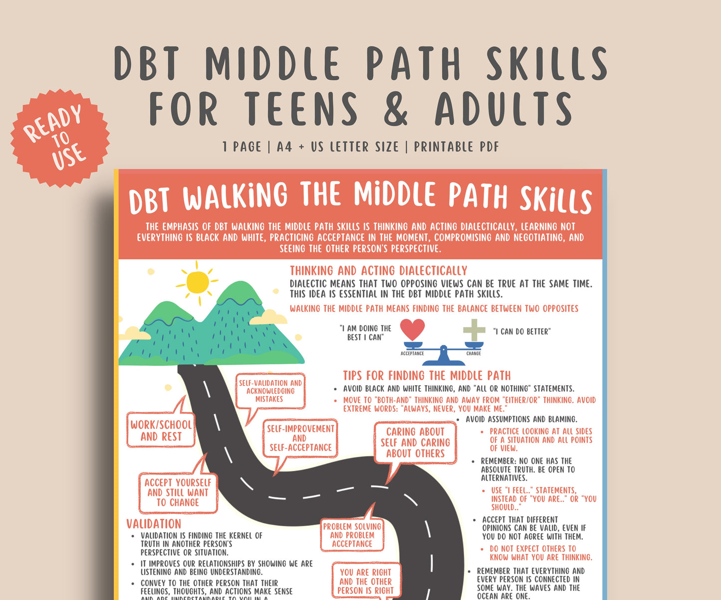 DBT Middle Path Coping Skills Handout Teens & Kids