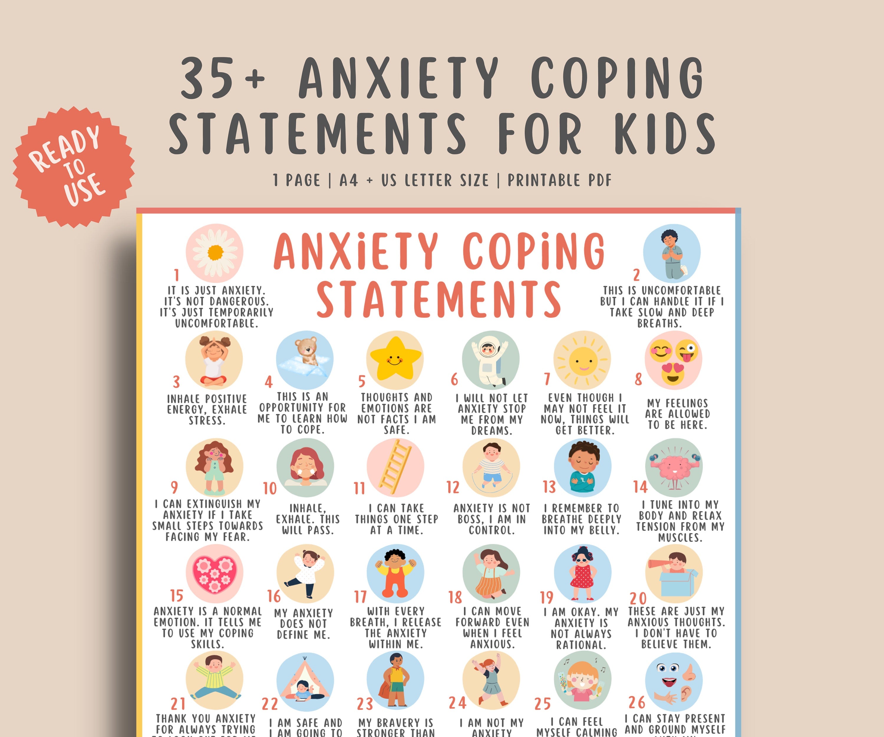 35 Anxiety Coping Statements Poster for Kids & Teens – MindSpace