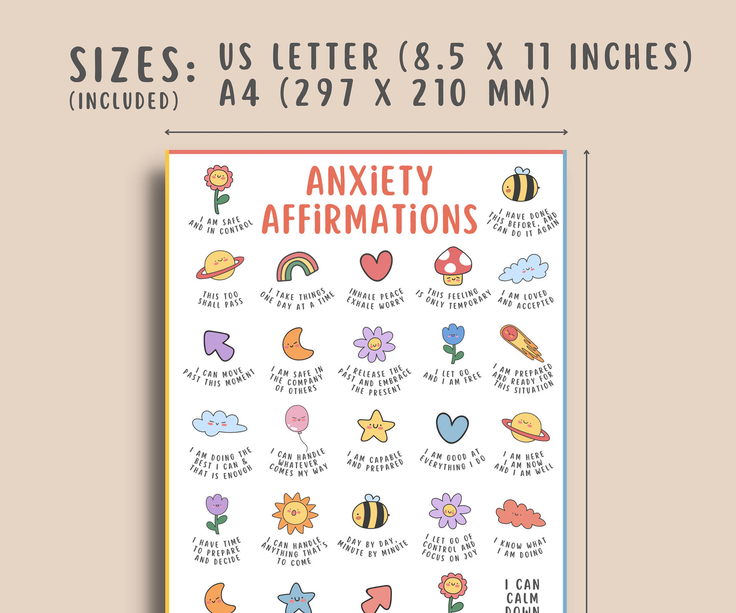 25 Anxiety Affirmations Poster for Kids Teens