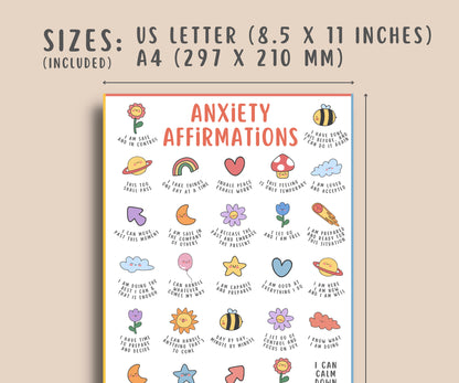 25 Anxiety Affirmations Poster for Kids Teens