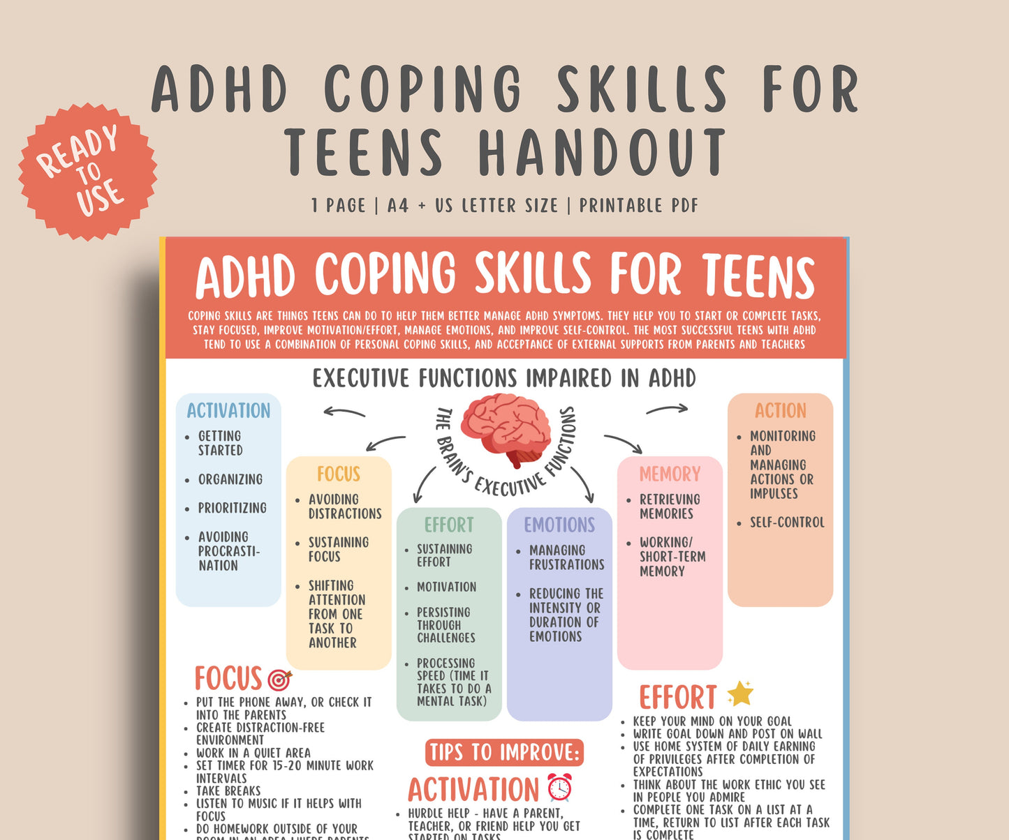 ADHD Coping Skills for Teens Handout