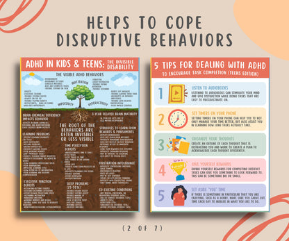 ADHD Coping Skills Bundle for Kids Teens (7 Pages)