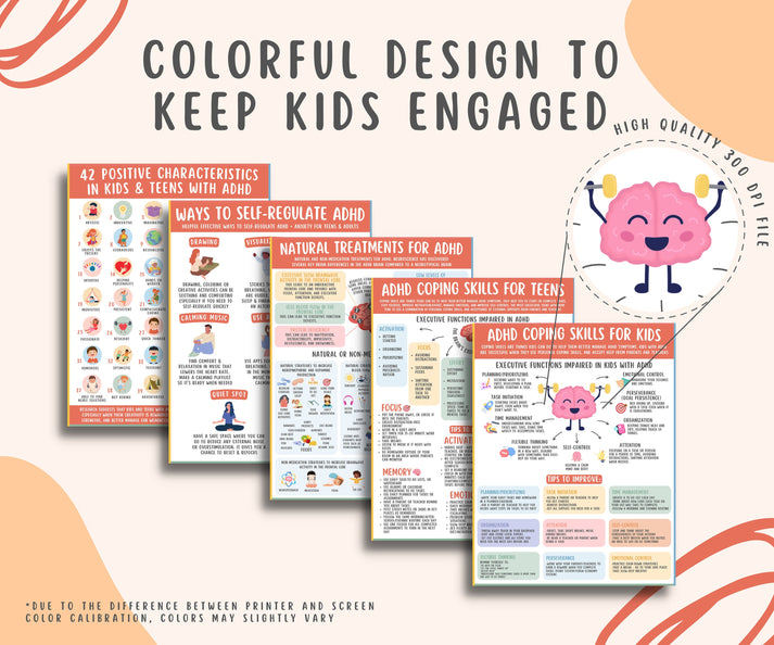 ADHD Coping Skills Bundle for Kids Teens (7 Pages) – MindSpacePrintables