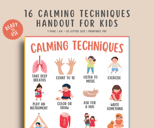 16 Calming Techniques Chart for Kids & Teens