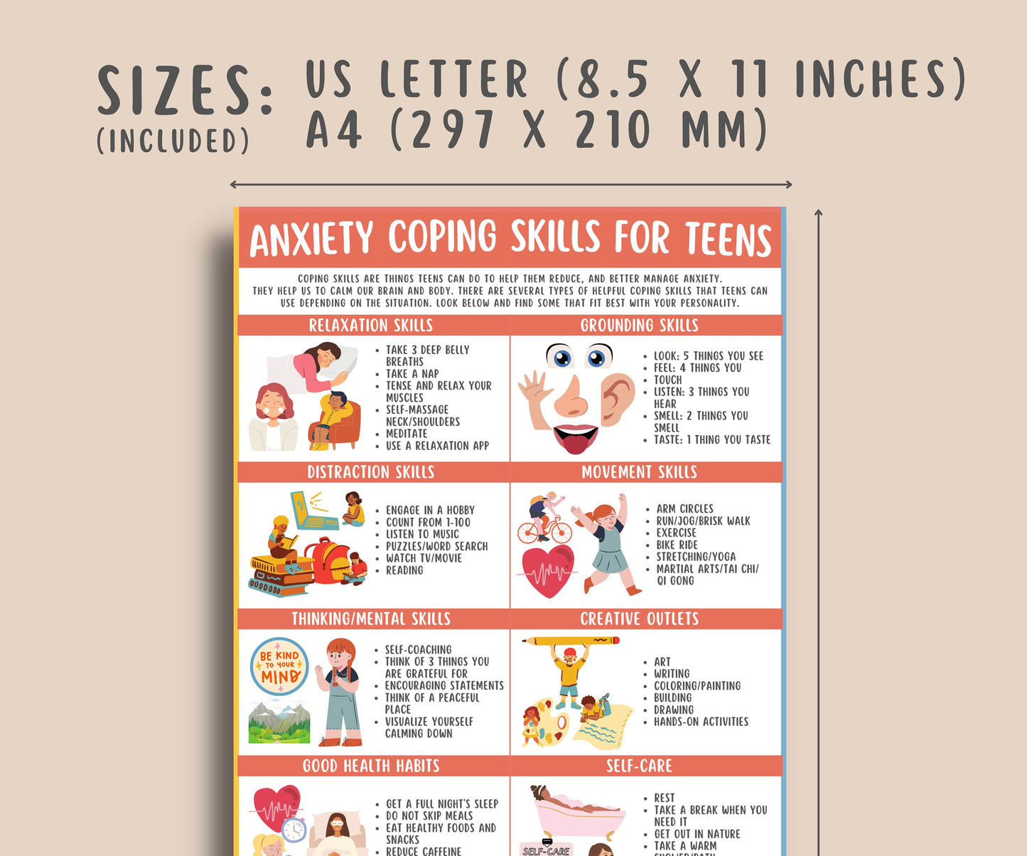 Anxiety Coping Skills Print for Teens