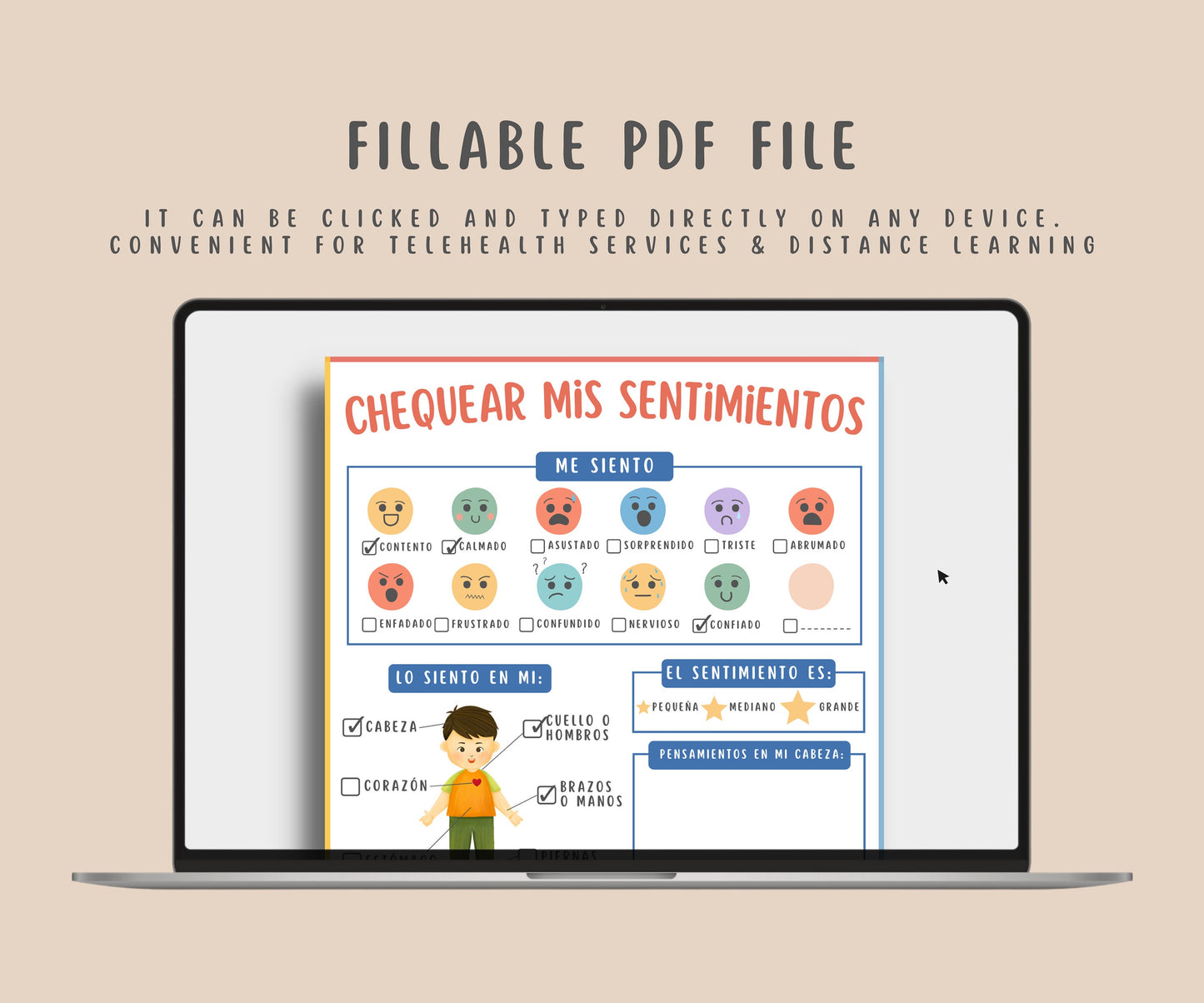 Feelings Check-In Spanish Worksheet for Kids & Teens