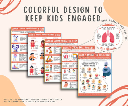 Anxiety Coping Skills Bundle For Kids Teens (7 Pages)