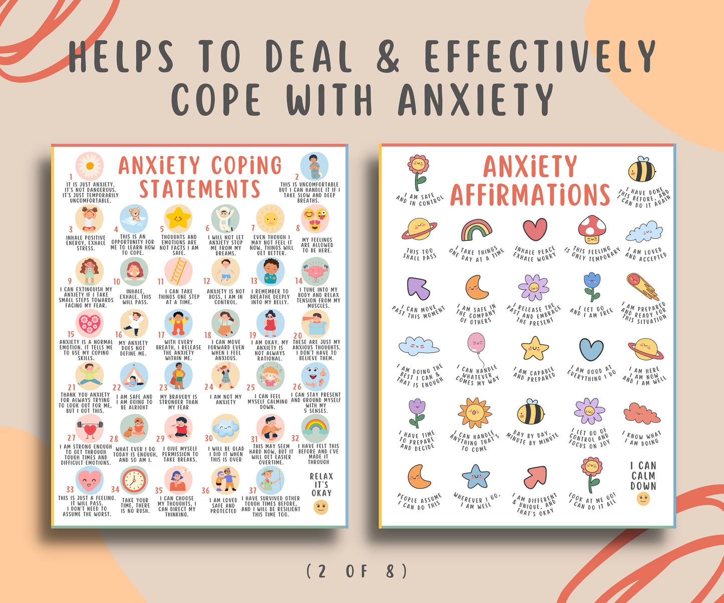 Anxiety Coping Skills Bundle Kids Teens (8 Pages)