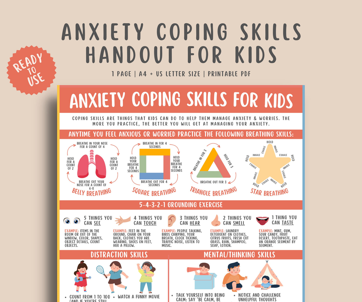 Anxiety Coping Skills Print for Kids