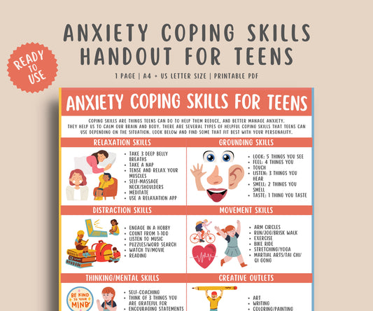 Anxiety Coping Skills Print for Teens