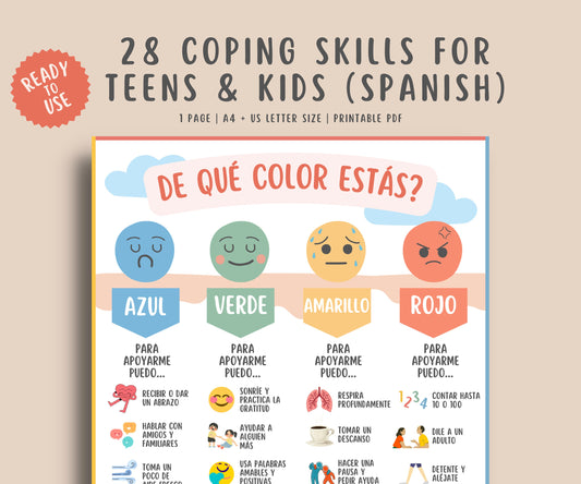 28 Coping Skills Poster for Kids & Teens (Spanish)