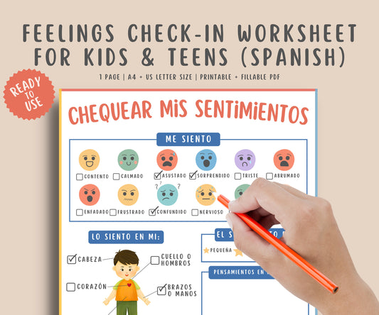 Feelings Check-In Spanish Worksheet for Kids & Teens