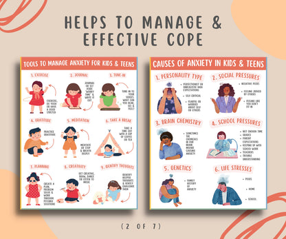 Anxiety Coping Skills Bundle For Kids Teens (7 Pages)