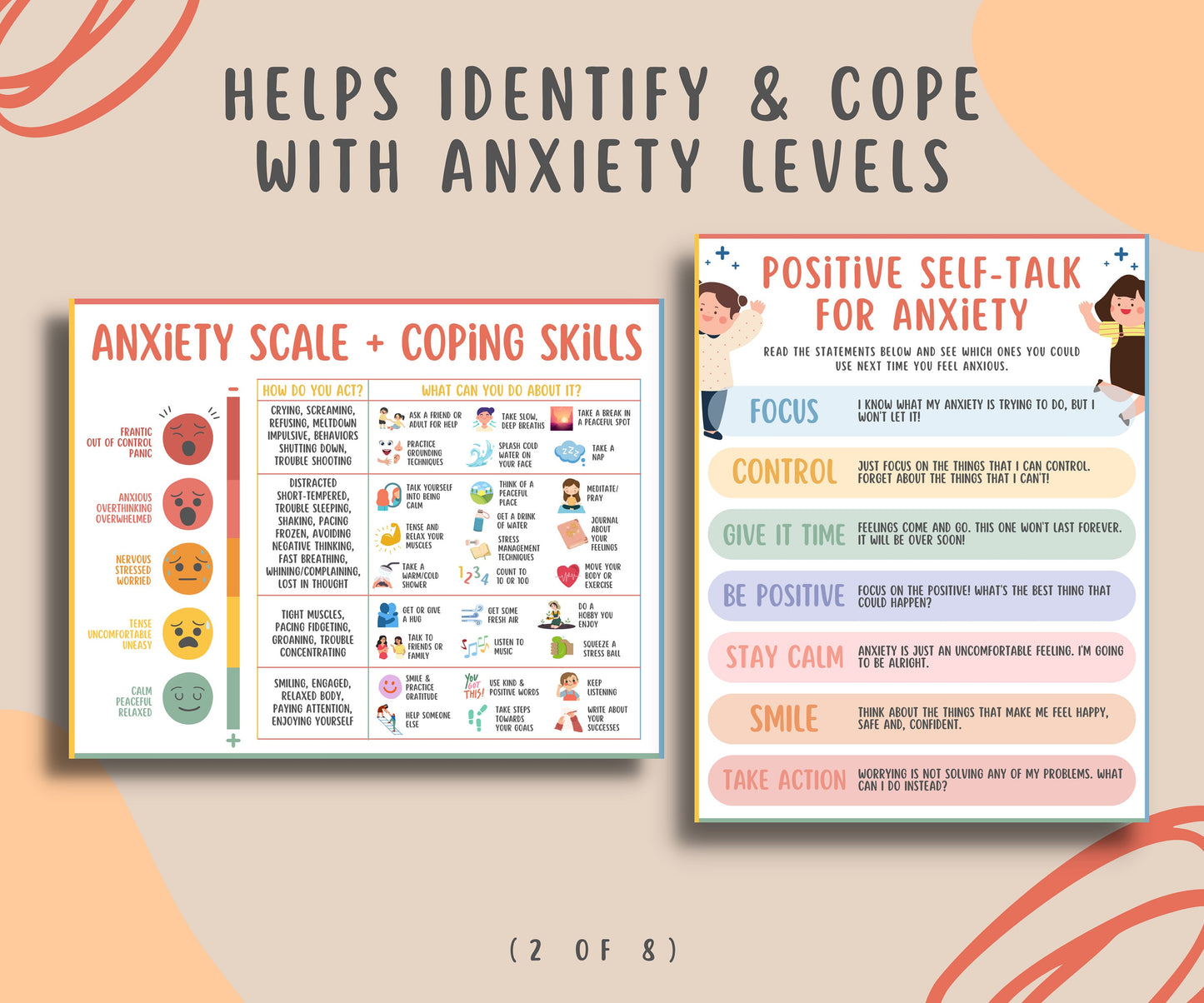 Anxiety Coping Skills Bundle Kids Teens (8 Pages)