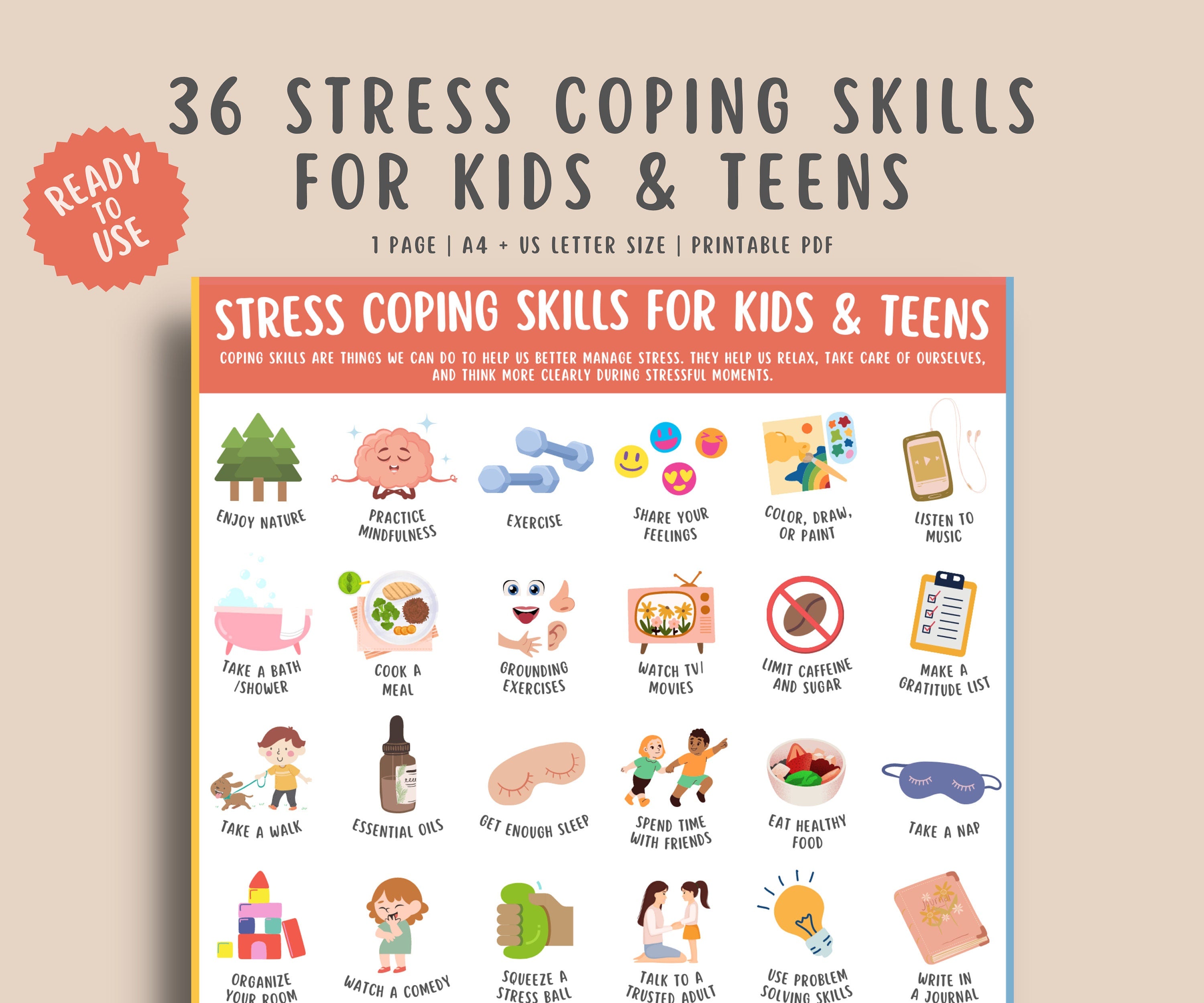 36 Stress Management Coping Skills for kids & Teens – MindSpacePrintables