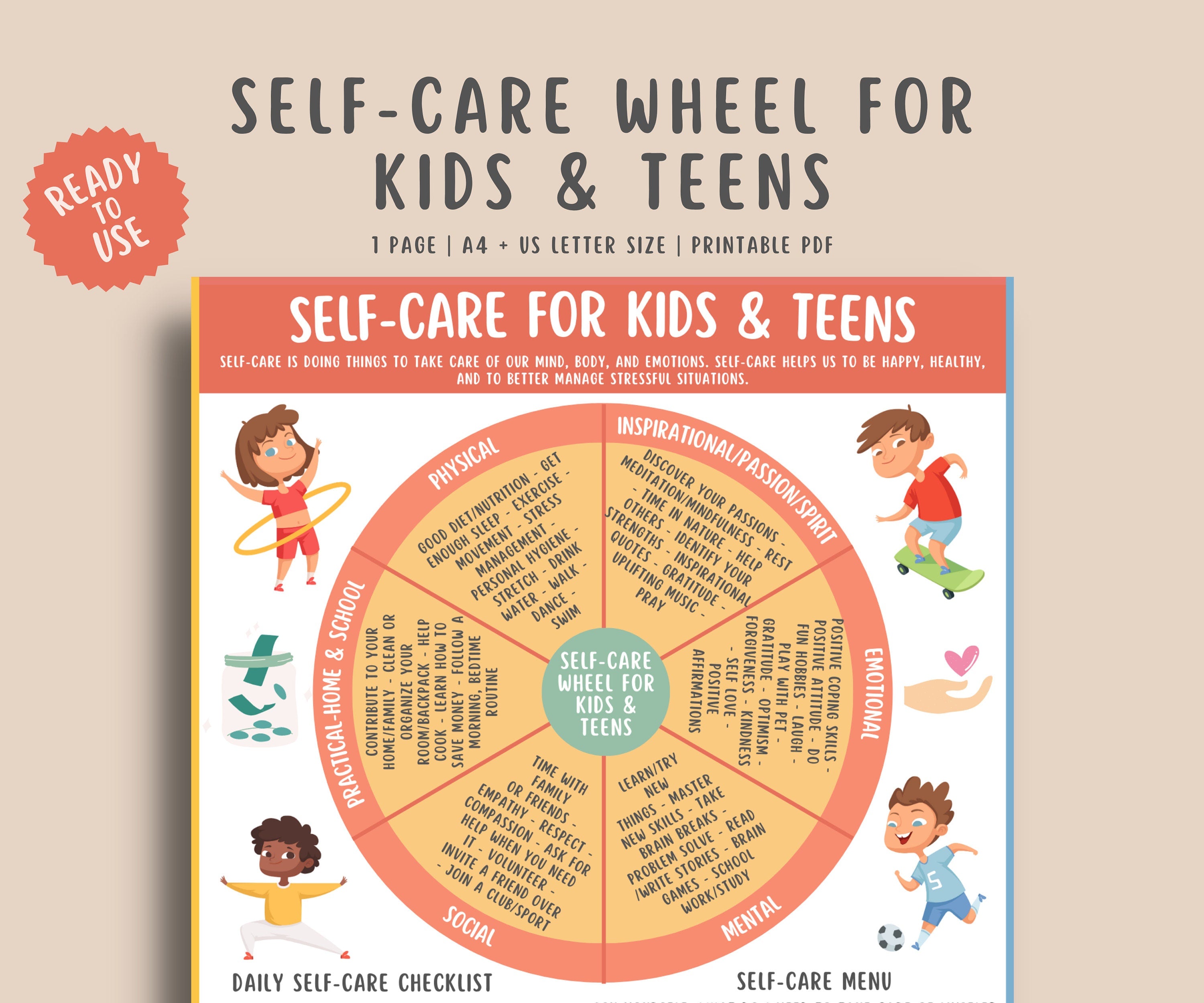 Self-Care Wheel Printable for Kids & Teens – MindSpacePrintables