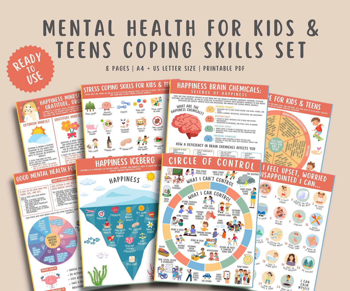 Mental Health Coping Skills Printable Bundle for Kids & Teens