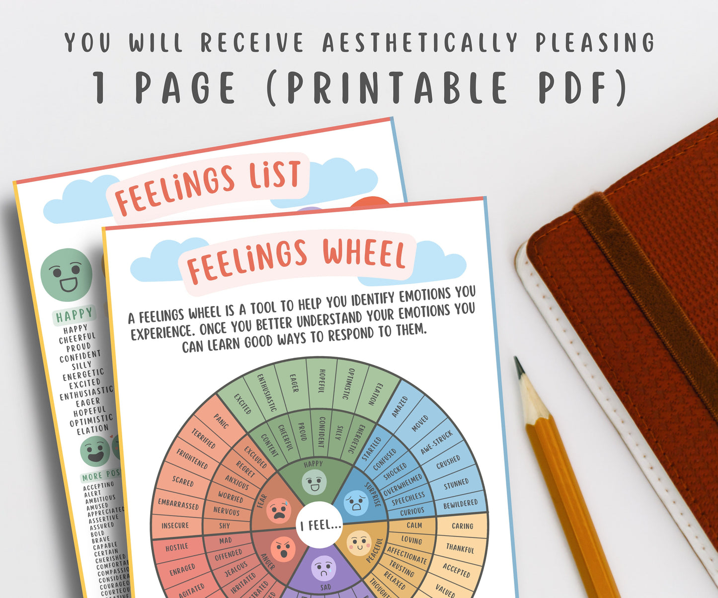 Feelings Wheel + Feelings List Handout for Teens & Kids