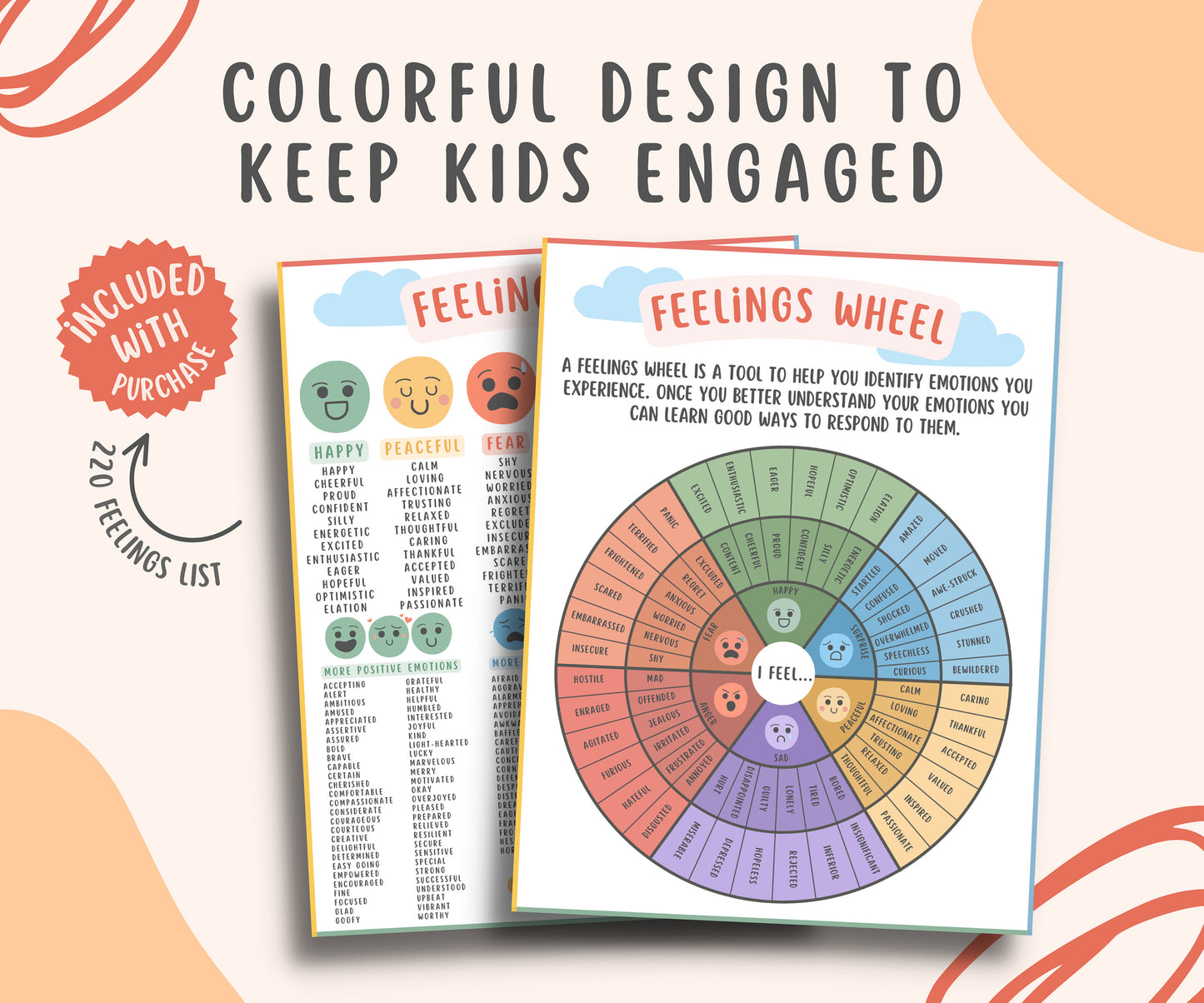 Feelings Wheel + Feelings List Handout for Teens & Kids